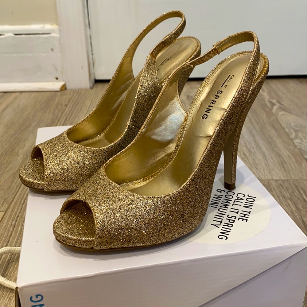 Izzo Gold Glitz Sling-back Peeptoe Heel